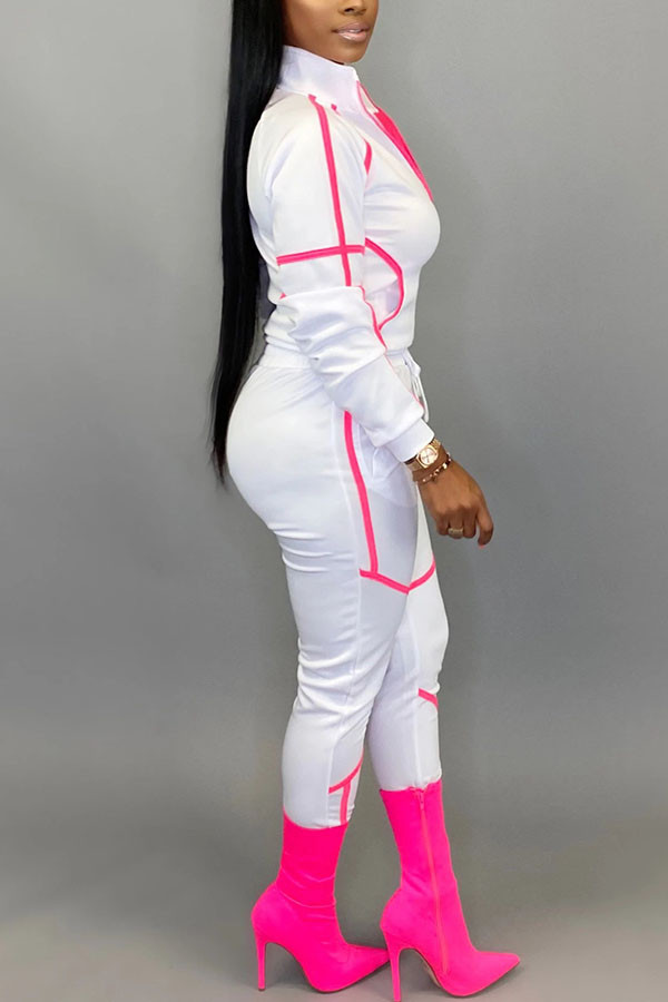 White Fashion Active adult Ma'am Patchwork Solid Two Piece Suits pencil Long Sleeve Two Pieces