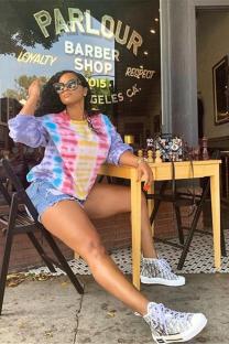 multicolor O Neck Long Sleeve Print Long Sleeve Tops