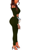 White Fashion Sexy Adult Solid Patchwork Bateau Neck Long Sleeve Regular Sleeve Short Two Pieces