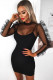 Black Network Sexy Patchwork Solid Hip skirt Long Sleeve Two-Piece Dress