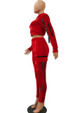 Red Casual Solid Patchwork Two Piece Suits pencil Long Sleeve