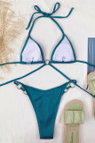 Green Fashion Sexy Solid Patchwork Backless Swimwears