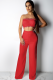 Red Fashion Sexy Patchwork Solid Lace Trim Casual Two-piece Pants Set