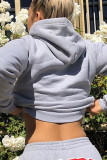 Grey hooded Patchwork Print Pure Long Sleeve Outerwear
