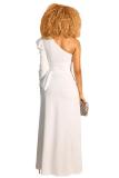 Black One Shoulder Collar Long Sleeve Solid Draped asymmetrical