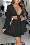 White Fashion Casual adult Ma'am Floral Solid Two Piece Suits A-line skirt Long Sleeve Two Pieces