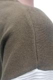 Brown O Neck Long Sleeve Patchwork Solid