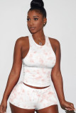 Orange Fashion Casual adult Ma'am Patchwork Print Tie Dye contrast color Two Piece Suits pencil Sleeveless Two Pieces