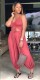 Pink Hollow Out Sashes Backless Patchwork Fashion sexy Jumpsuits & Rompers