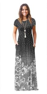 As Show-2 Brief Cute O-Neck Short Sleeve Loose Long Print Dresses