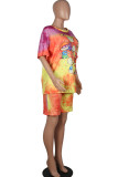 White Fashion Casual adult Ma'am Print Character Two Piece Suits Straight Short Sleeve Two Pieces