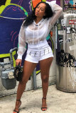 White Fashion adult Street Letter Patchwork Print Solid perspective Two Piece Suits Straight Long Sleeve Two Pieces