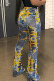 Red Yellow Elastic Fly Mid Gradient Boot Cut Bottoms