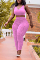 Pink Fashion Active adult Patchwork Solid Draped Two Piece Suits pencil Sleeveless Two Pieces