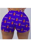 Blue Milk Silk Elastic Fly Mid Print Skinny shorts Bottoms