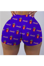 Blue Milk Silk Elastic Fly Mid Print Skinny shorts Bottoms