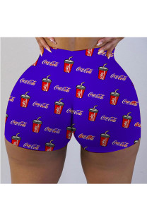 Blue Milk Silk Elastic Fly Mid Print Skinny shorts Bottoms