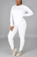 White Casual Solid Basic O Neck Long Sleeve Two Pieces