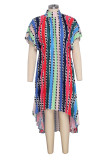 Multicolor Sexy Striped Patchwork O Neck Irregular Dress Dresses