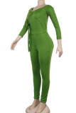 Light Gray Sexy Solid bandage Patchwork Long Sleeve V Neck Jumpsuits