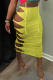 Yellow Sexy Solid Hollowed Out Skinny Mid Waist Pencil Solid Color Bottoms