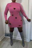 Pink Sexy Solid Patchwork Half A Turtleneck Pencil Skirt Dresses