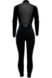 Black Green Sexy Solid Long Sleeve O Neck 