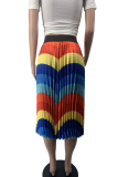 Rainbow Color Casual Striped Patchwork Loose Mid Waist Type A Bottoms