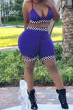 Blue Sexy Casual Patchwork Hollowed Out Backless V Neck Sleeveless Two Pieces