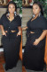 Black Fashion Sexy adult Ma'am V Neck Patchwork Solid Two Piece Suits Stitching Plus Size