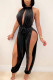 Black Sexy Solid Bandage Slit Jumpsuits