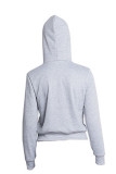 Grey hooded Patchwork Print Pure Long Sleeve Outerwear