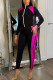 rose red Casual Sportswear Spandex Blends Geometric Patchwork Patchwork Zipper Collar Long Sleeve Regular Sleeve Regular Two Pieces