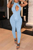 Red Fashion Sexy Solid Hollowed Out Backless Turtleneck Sleeveless Two Pieces