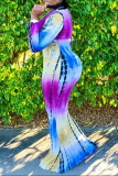 Pink Sexy Patchwork Tie-dye O Neck Pencil Skirt Dresses