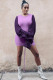 purple Casual Bubble sleeves Long Sleeves O neck Hip skirt skirt ruffle Solid hollow out Patchwor