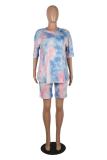 Pink Fashion Casual adult Patchwork Tie Dye Two Piece Suits pencil Short Sleeve Two Pieces