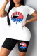 White Casual Print Patchwork O Neck Short Sleeve Two Pieces