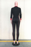Black Casual Acetate Fiber Solid Zipper Collar Skinny Jumpsuits