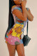 Multicolor Fashion Casual Print Basic O Neck Short Sleeve Dress