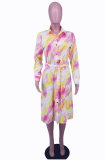 Red Casual Print Patchwork Turndown Collar Shirt Dress Dresses