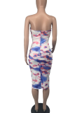Green Sexy Patchwork Tie-dye Strapless Pencil Skirt Dresses