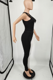 Pink Sexy Solid Patchwork One Shoulder Skinny Jumpsuits