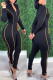 Black Fashion Casual Solid Patchwork Zipper Collar Skinny Jumpsuits
