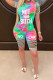 Green venetian Fashion Casual Letter Patchwork Two Piece Suits Straight Short Sleeve Two Pieces