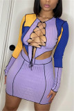Green Fashion Sexy Patchwork Hollowed Out O Neck Long Sleeve Two Pieces