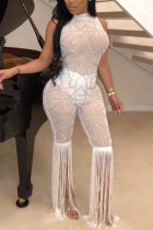 White Sexy perspective Hollow Sleeveless Jumpsuits
