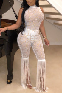 White Sexy perspective Hollow Sleeveless Jumpsuits