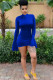 Blue Sexy Bell sleeve Long Sleeves O neck Step Skirt skirt Solid Patchwork stringy selvedge Cl