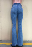 Blue Daily Solid Ripped Boot Cut Denim